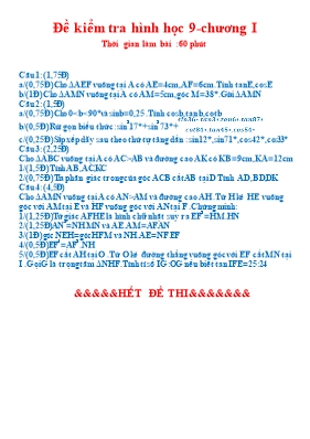 Đề kiểm tra Chương 1 môn Hình học Lớp 9
